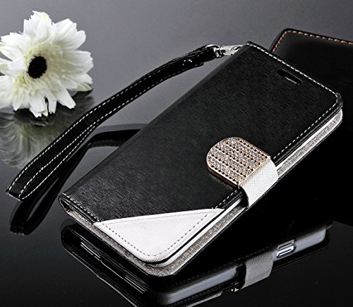 myLife Chic Black - Modern Design - Koskin Faux Leather (Card, Cash and ID Holder + Magnetic Detachable Closing + Hand Strap) Slim Wallet for NEW Galaxy S5 (5G) Smartphone by Samsung (External Rugged Synthetic Leather With Magnetic Clip + Internal Secure Snap In Hard Rubberized Bumper Holder)