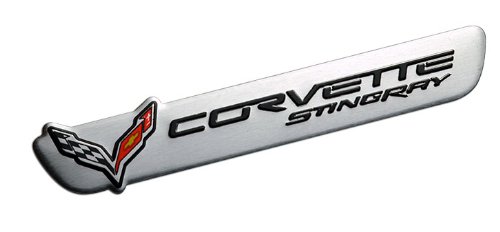 BLACK Letters on SILVER CROSSED FLAGS CHECKERED STINGRAY Real Aluminum Auto EMBLEM Badge Nameplate for Chevrolet Chevy Corvette Vette C3 C4 C5 C6 C7 1991 1992 1993 1994 1995 1996 1997 1998 1999 2000 2001 2002 2003 2004 2005 2006 2007 2008 2009 2010 2011 2012 2013 2014 Brand New Design