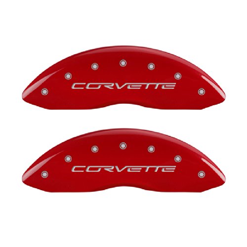 MGP Caliper Covers 13008SCV6RD Corvette C6 Logo Type Caliper Cover with Red Powder Coat Finish and Silver Characters, (Set of 4)