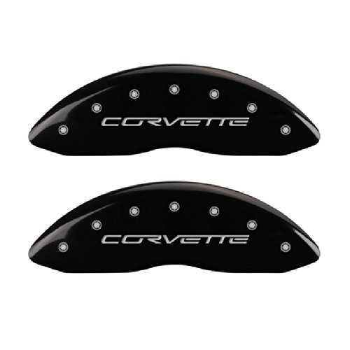 MGP Caliper Covers 13008SCV6BK Corvette C6 Logo Type Caliper Cover with Black Powder Coat Finish and Silver Characters, (Set of 4)