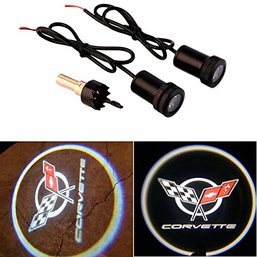 CHAMPLED® For CHEVROLET CORVETTE Car Auto Laser Projector Logo Illuminated Emblem Under Door Step courtesy Light Lighting symbol sign badge LED Glow Performance
