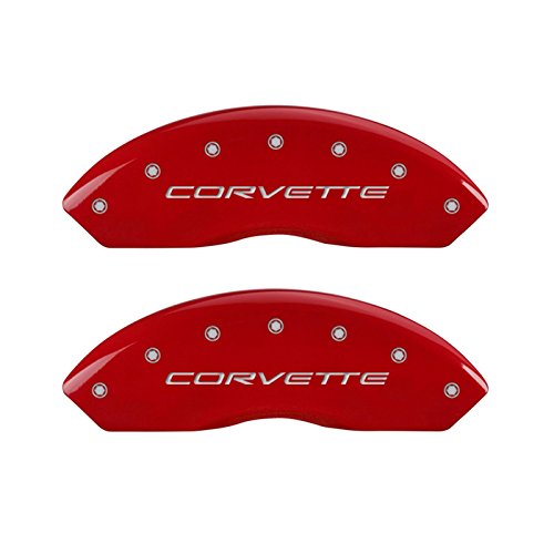 MGP Caliper Covers 13007SCV5RD Corvette C5 Logo Type Caliper Cover with Red Powder Coat Finish and Silver Characters, (Set of 4)