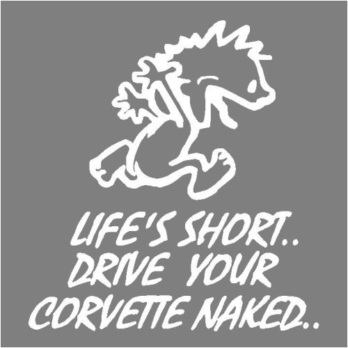 LIFE'S SHORT DRIVE YOUR CORVETTE NAKED (WHITE)DECAL STICKER TRUCK CAR BOAT
