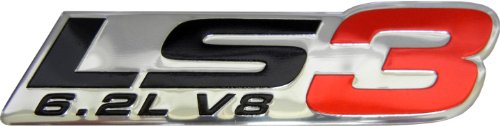 LS3 6.2L V8 Red Engine Emblem Badge Nameplate Highly Polished Aluminum Chrome Silver for GM General Motors Performance Chevy Chevrolet Corvette C6 Camaro SS RS Pontiac G8 GXP Holden Vauxhall VXR8