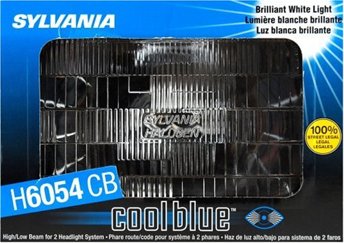 Sylvania H6054 CB Cool Blue Rectangular Halogen Headlight Bulb (Low/High Beam), (Pack of 1)