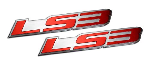 2 x (pair/set) LS3 Embossed RED on Highly Polished Silver Real Aluminum Auto Emblem Badge Nameplate for GM General Motors Performance Chevy Chevrolet Corvette C6 Camaro SS RS Pontiac G8 6.2L GXP Holden Special Vehicles Clubsport R8 Tourer Grange GTS Senature Signature Maloo R8 E Series Vauxhall VXR8