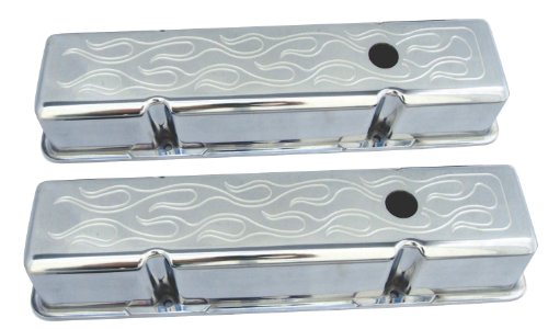 Spectre 4993 Flamed Aluminum Valve Cover for Small Block Chevy