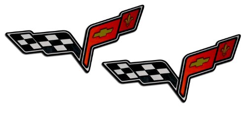 2x (pair/set) MEDIUM CROSSED FLAGS WINGS Fender Real Aluminum Auto Emblems Badges Nameplates for Chevrolet Corvette C6 05 06 07 08 09 10 11 12 13 2005 2006 2007 2008 2009 2010 2011 2012 2013 (any year model - Universal Fitment)