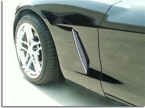 2005-13 C6 Corvette Polished Mesh Front Side Fenders Vent Grilles - Fits Base Coupes & Convertibles