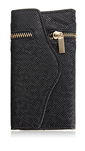 myLife (TM) Denim Black with Gold Zipper {Glamorous Design} Faux Leather (Card, Cash and ID Holder + Magnetic Closing + Hand Strap) Slim Wallet for the iPhone 5C Smartphone by Apple (External Textured Synthetic Leather with Magnetic Clip + Internal Secure Snap In Hard Rubberized Bumper Holder + Lifetime Warranty) 