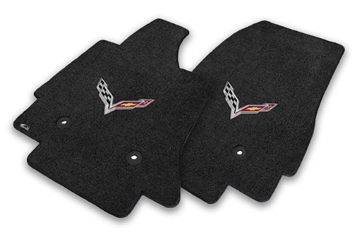 2014+ Corvette C7 Stingray Jet Black Lloyds Front Floor Mats with Crossed Racing Flags Logo
