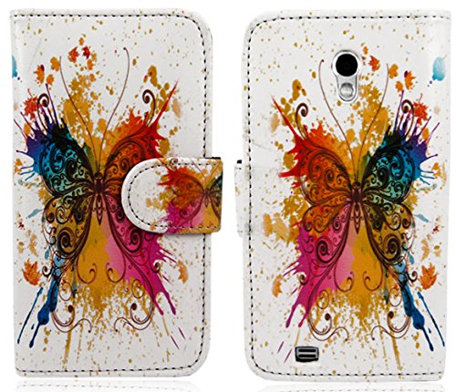 myLife White {Rainbow Butterfly Paint Splatter Design} Faux Leather (Card, Cash and ID Holder + Magnetic Closing) Slim Wallet for Galaxy Note 3 Smartphone by Samsung (External Textured Synthetic Leather with Magnetic Clip + Internal Secure Snap In Closure Hard Rubberized Bumper Holder)