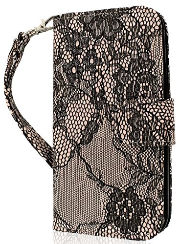 myLife Black Flower Lace {Classic Fashion Design} Faux Leather (Card, Cash and ID Holder + Magnetic Closing) Slim Wallet for the All-New HTC One M8 Android Smartphone - AKA, 2nd Gen HTC One (External Textured Synthetic Leather with Magnetic Clip + Internal Secure Snap In Hard Rubberized Bumper Holder)