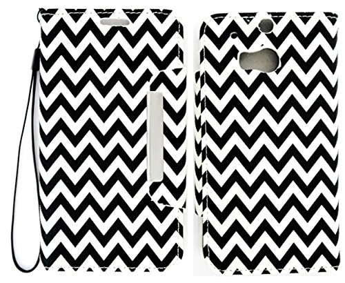 myLife Dark Black and Bright White {Classic Chevron Design} Faux Leather (Card, Cash and ID Holder + Magnetic Closing) Slim Wallet for the All-New HTC One M8 Android Smartphone - AKA, 2nd Gen HTC One (External Textured Synthetic Leather with Magnetic Clip + Internal Secure Snap In Hard Rubberized Bumper Holder)