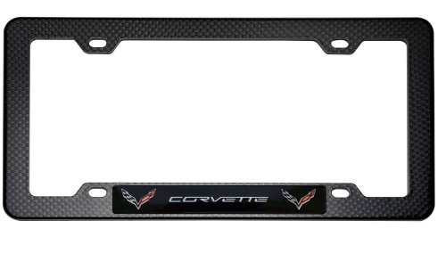 BLACK CARBON FIBER Look LICENSE Plate Tag FRAME with BLACK CORVETTE DOUBLE WINGS Aluminum Emblem Badge Nameplate Logo Decal Rare for Chevrolet Chevy Corvette General Motors GM C1 C2 C3 C4 C5 C6 C7 ZR1 ZL1 Z06 FRC LT1 LS3 6.2L Liter LS6 5.7L Z06 LS1 L83 350HP 425HP 427HP 430HP 454HP V8 Coupe Convertible Stingray Dress Crate