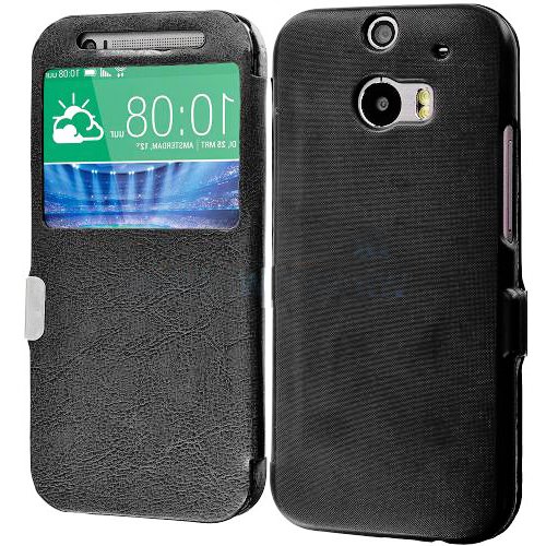 myLife Tire Black {Ultra Slim Window View Design} Faux Leather (Magnetic Tab Closing) Slim Wallet for the All-New HTC One M8 Android Smartphone - AKA, 2nd Gen HTC One (External Textured Synthetic Leather with Magnetic Clip + Internal Secure Snap In Hard Rubberized Bumper Holder)