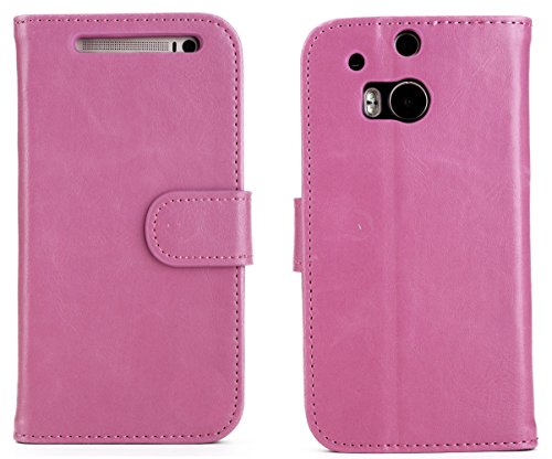 myLife Light Pink and Black {Classy Textured Design} Faux Leather (Card, Cash and ID Holder + Magnetic Closing) Slim Wallet for the All-New HTC One M8 Android Smartphone - AKA, 2nd Gen HTC One (External Textured Synthetic Leather with Magnetic Clip + Internal Secure Snap In Hard Rubberized Bumper Holder)