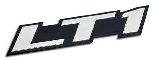 LT1 Embossed SILVER on Black Highly Polished Silver Real Aluminum Auto Emblem Badge Nameplate for GM General Motors Performance Chevy Chevrolet Corvette C4 Camaro B4C SS Caprice Police Package Wagon Impala SS Buick Roadmaster Cadillac Fleetwood Pontiac Firebird Z28 Trans AM 5.7L Liter V8