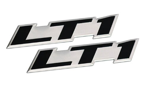 2 x (pair/set) LT1 Embossed BLACK on Highly Polished Silver Real Aluminum Auto Emblem Badge Nameplate for GM General Motors Performance Chevy Chevrolet Corvette C4 Camaro B4C SS Caprice Police Package Wagon Impala SS Buick Roadmaster Cadillac Fleetwood Pontiac Firebird Z28 Trans AM 5.7L Liter V8