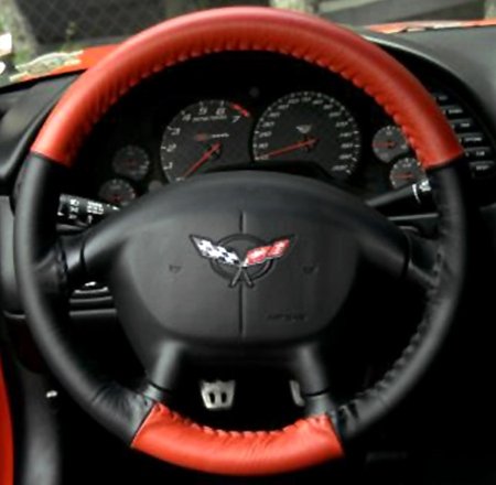 Corvette Steering Wheel Cover Euro-Style Two-Tone : C5 & Z06 - Red/Black