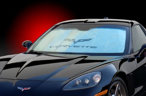 Corvette 2005, 2006, 2007, 2008, 2009, 2010, 2011 C6 Logo Custom Fit Front Windshield Sun Shade