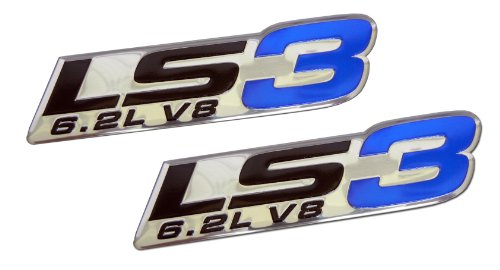 2x (pair/set) LS3 6.2L V8 Blue Engine Emblems Badges Highly Polished Aluminum Chrome Silver for GM General Motors Performance Chevy Chevrolet Corvette C6 ZR1 Camaro SS RS Pontiac G8 GXP Holden Vauxhall VXR8