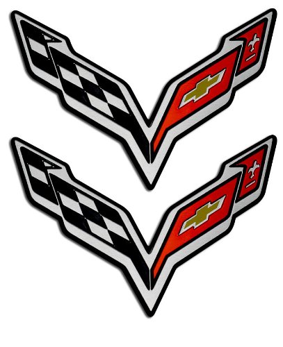 2x (pair/set) Victory Wing Stingray Crossed Flags Fender Emblem Badge Nameplate for Chevrolet Corvette C7 14 2014 (Universal Fitment)