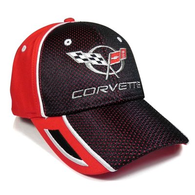 Corvette C5 Black, Red Pique Mesh Baseball Cap, Official Licensed