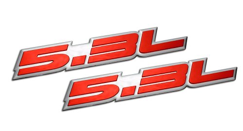 2 x (pair/set) 5.3L Liter Embossed RED on Highly Polished Silver Real Aluminum Auto Emblem Badge Nameplate for Cadillac Escalade Chevrolet Chevy Avalanche Express Silverado 1500 Suburban Tahoe Trailblazer Impala Express 1500 SSR Monte Carlo El Camino Bel Air Corvette Chevelle EXT SSR GM GMC Savana Sierra 1500 Yukon XL Envoy Denali Canyon Isuzu Ascender Buick Rainier Pontiac Grand Prix Vortec Performance
