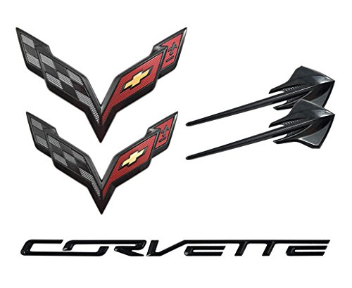 2014+ C7 Corvette Carbon Flash Emblems 5pc Set - Front / Rear Flags, Fender Stingrays & Rear Bumper Letters