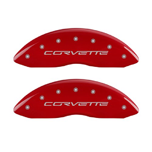 MGP Caliper Covers 13008SCV6RD Corvette C6 Logo Type Caliper Cover with Red Powder Coat Finish and Silver Characters, (Set of 4)
