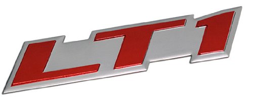 LT1 Embossed RED on Highly Polished Silver Real Aluminum Auto Emblem Badge Nameplate for GM General Motors Performance Chevy Chevrolet Corvette C4 Camaro B4C SS Caprice Police Package Wagon Impala SS Buick Roadmaster Cadillac Fleetwood Pontiac Firebird Z28 Trans AM 5.7L Liter V8