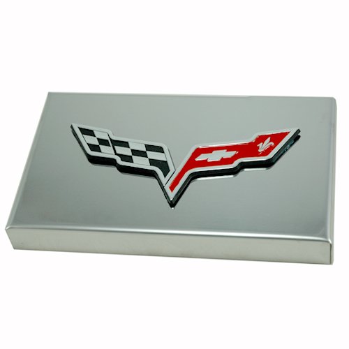 2005-2013 C6 Corvette Polished Stainless Steel Fuse Box Cover with Crossed Flags Emblem