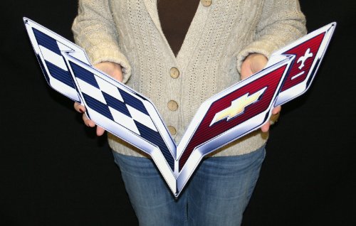 C7 Corvette Crossed flag Wall Emblem Large Metal Art 2014 2015 Full 24