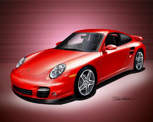 2007 PORSCHE 911 TURBO (Guards Red)- ART PRINT POSTER BY ARTIST DANNY WHITFIELD SIZE 16 X 20