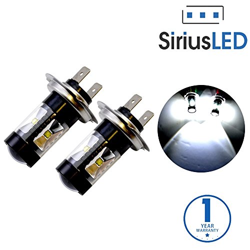 SiriusLED Extremely Bright 30W LED Bulbs with Projector for Fog Lights Daytime Running DRL Driving H7 6000K Xenon White