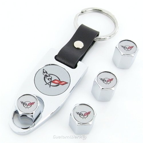 Corvette C5 Logo Chrome Tire Valve Caps + Wrench Key Chain Corvette C5 Logo Chrome Tire Valve Caps + Wrench Key Chain