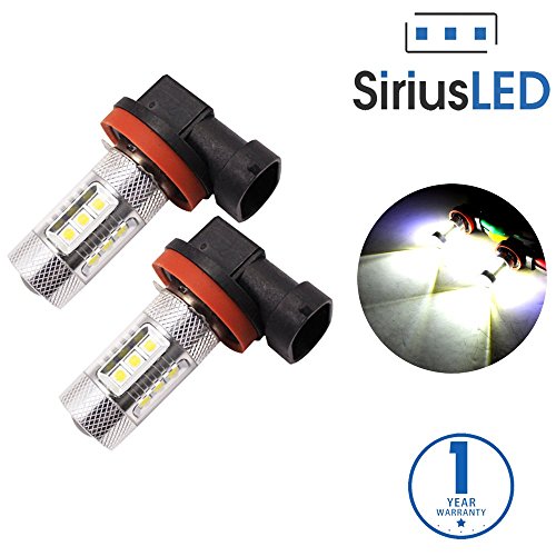SiriusLED Extremely Bright 80W High Power CREE Projector LED Bulbs for Car Fog Lights Daytime Running DRL Driving H11 6000K Xenon White