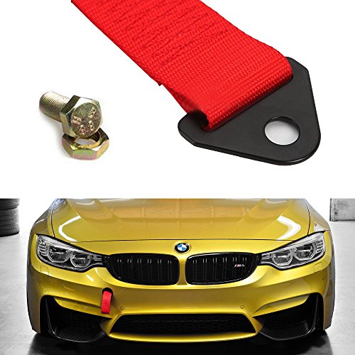 iJDMTOY Sports Red High Strength Racing Tow Strap Set for Front Or Rear Bumper Towing Hook