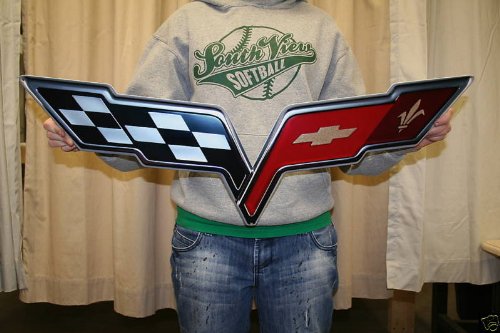 C6 Corvette Crossed flag Wall Emblem Large Metal Art 05-13 Full 32
