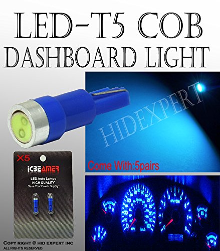 JDM 10 pcs T5 COB Blue WEDGE 5050 1 CAR DASHBOARD DASH LIGHT BULB Really Bright